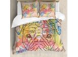 Abakuhaus Copripiumino Mops, Linea Colorata Vibrante, Antiacaro, Adatto A Chi Soffre Di Allergie, Con Federe, 155 Cm X 220 Cm - 80 X 80 Cm, Multicolore