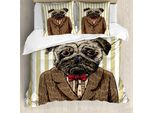 Abakuhaus Copripiumino Mops, Elegante Completo Da Cane, Antiacaro, Adatto A Chi Soffre Di Allergie, Con Federe, 155 Cm X 220 Cm - 80 X 80 Cm, Marrone Chiaro