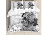 Abakuhaus Copripiumino Mops, Mops Piccolo Pulcino Disegnato A Mano, Antiacaro Adatto A Chi Soffre Di Allergie Con Federe, 155 Cm X 220 Cm - 80 X 80 Cm, Grigio Antracite Bianco
