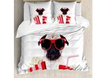 Abakuhaus Copripiumino Mops, Cane Al Cinema, Antiacaro, Adatto A Chi Soffre Di Allergie, Con Federe, 155 Cm X 220 Cm - 80 X 80 Cm, Crema Rosso Nero