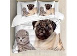 Abakuhaus Copripiumino Mops, Cuccioli Di Cane E Gatto, Antiacaro, Adatto A Chi Soffre Di Allergie, Con Federe, 200 Cm X 200 Cm - 80 X 80 Cm, Beige Chiaro