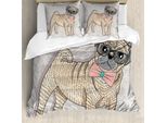 Abakuhaus Copripiumino Mops, Cane Hipster Con Occhiali Da Nerd, Antiacaro, Adatto A Chi Soffre Di Allergie, Con Federe, 155 Cm X 220 Cm - 80 X 80 Cm, Giallo Pallido Rosa Chiaro
