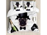 Abakuhaus Copripiumino Mops, Festeggiamenti Cane Brindisi, Antiacaro Adatto A Chi Soffre Di Allergie Con Federe, 155 Cm X 220 Cm - 80 X 80 Cm, Nero Bianco Smeraldo