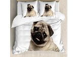 Abakuhaus Copripiumino Mops, Cuccioli Maschi Sul Pavimento, Antiacaro, Adatto A Chi Soffre Di Allergie, Con Federe, 200 Cm X 200 Cm - 80 X 80 Cm, Marrone Chiaro E Nero