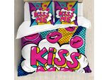 Abakuhaus Copripiumino Kuss, Stile Pop Art Con Parole E Bolle, Antiacaro E Anallergico, Con Federe, 155 Cm X 220 Cm - 80 X 80 Cm, Multicolore