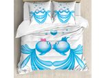 Abakuhaus Copripiumino Kuss, Pesciolini Blu Cartoon, Antiacaro E Anallergico, Con Federe, 200 Cm X 200 Cm - 80 X 80 Cm, Azzurro, Rosa, Bianco
