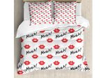 Abakuhaus Copripiumino Kuss, Red Frau Lippen Romanze, Antiacaro, Adatto A Chi Soffre Di Allergie, Con Federe, 155 Cm X 220 Cm - 80 X 80 Cm, Bianco Vermiglio