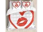 Abakuhaus Copripiumino Kuss, Romantic Passion Lipstick, Antiacaro E Anallergico, Con Federe, 155 Cm X 220 Cm - 80 X 80 Cm, Bianco E Vermiglio