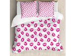 Abakuhaus Copripiumino Kuss, Rossetto Dai Colori Vivaci, Antiacaro E Anallergico Con Federe, 155 Cm X 220 Cm - 80 X 80 Cm, Fucsia Bianco