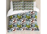 Abakuhaus Set Copripiumino Teal Per Letti Matrimoniali, Pois Retrò Artistici, Antiacaro, Adatto A Chi Soffre Di Allergie, Con Federe, Bianco Teal