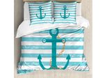 Abakuhaus Copripiumino Teal, Ancora Marina Life, Antiacaro E Anallergico Con Federe, 200 Cm X 200 Cm - 80 X 80 Cm, Teal Turchese Bianco