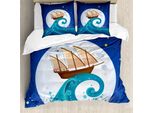 Abakuhaus Copripiumino Mond, Old Ship Riding Waves, Antiacaro, Adatto A Chi Soffre Di Allergie, Con Federe, 155 Cm X 220 Cm - 80 X 80 Cm, Blu, Marrone, Bianco