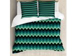 Abakuhaus Copripiumino Verde Acqua, Motivo Geometrico A Chevron, Antiacaro, Adatto A Chi Soffre Di Allergie, Con Federe, 155 Cm X 220 Cm - 80 X 80 Cm, Verde Menta, Verde Acqua, Nero