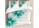 Abakuhaus Copripiumino Teal, Collezione Elementi Floreali, Antiacaro, Adatto A Chi Soffre Di Allergie, Con Federe, 155 Cm X 220 Cm - 80 X 80 Cm, Turchese Beige