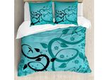 Abakuhaus Copripiumino Teal, Motivi Floreali Intrecciati, Antiacaro, Adatto A Chi Soffre Di Allergie, Con Federe, 155 Cm X 220 Cm - 80 X 80 Cm, Turchese Nero