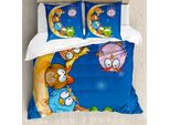 Abakuhaus Copripiumino Luna, Cartoon Luna Gufi Giochi, Antiacaro Adatto A Chi Soffre Di Allergie Con Federe, 155 Cm X 220 Cm - 80 X 80 Cm, Multicolore