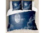 Abakuhaus Copripiumino Luna, Notte Skyline Luna Piena, Antiacaro Adatto A Chi Soffre Di Allergie Con Federe, 155 Cm X 220 Cm - 80 X 80 Cm, Blu Scuro Bianco
