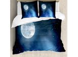 Abakuhaus Copripiumino Luna, Cielo Stellato Luna Piena, Antiacaro, Adatto A Chi Soffre Di Allergie, Con Federe, 200 Cm X 200 Cm - 80 X 80 Cm, Nero Blu Bianco