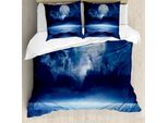 Abakuhaus Copripiumino Luna, Luna Piena E Mare Calmo, Antiacaro, Adatto A Chi Soffre Di Allergie, Con Federe, 155 Cm X 220 Cm - 80 X 80 Cm, Blu Navy-Bianco