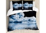 Abakuhaus Copripiumino Luna, Set Luna Sopra Le Nuvole, Antiacaro, Adatto A Chi Soffre Di Allergie, Con Federe, 200 Cm X 200 Cm - 80 X 80 Cm, Nero Blu Bianco