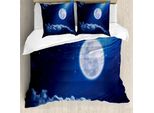 Abakuhaus Copripiumino Luna, Luna Piena E Stelle Cadenti, Antiacaro, Adatto A Chi Soffre Di Allergie, Con Federe, 200 Cm X 200 Cm - 80 X 80 Cm, Blu Indaco E Bianco
