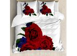 Abakuhaus Copripiumino Rose, Red Bloom Gentle Florets, Antiacaro, Adatto A Chi Soffre Di Allergie, Con Federe, 200 Cm X 200 Cm - 80 X 80 Cm, Verde Cacciatore Violet Blue