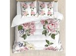 Abakuhaus Set Copripiumino Rosa Per Letti Matrimoniali, Bouquet Di Fiori Primaverili Naturale, Antiacaro Adatto A Chi Soffre Di Allergie Con Federe, Perle Rosa Chiaro Verde Reseda Viola Pastello