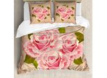 Abakuhaus Copripiumino Rose, Bouquet Di Fiori Rosa, Antiacaro, Adatto A Chi Soffre Di Allergie, Con Federe, 200 Cm X 200 Cm - 80 X 80 Cm, Rosa Pallido, Verde Chiaro