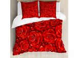 Abakuhaus Copripiumino Rose, Rose Rosse Gocce Di Pioggia, Antiacaro, Adatto A Chi Soffre Di Allergie, Con Federe, 200 Cm X 200 Cm - 80 X 80 Cm, Rubino Vermiglio