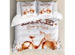 Abakuhaus Copripiumino Coffee Art, Bike Passion Love, Antiacaro, Adatto A Chi Soffre Di Allergie, Con Federe, 200 Cm X 200 Cm - 80 X 80 Cm, Arancione Scuro Cioccolato