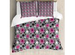 Abakuhaus Copripiumino Vintage Con Motivi Floreali, Fiori Antichi, Antiacaro, Adatto A Chi Soffre Di Allergie, Con Federe, 155 Cm X 220 Cm - 80 X 80 Cm, Rosa, Nero, Grigio