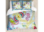 Abakuhaus Copripiumino Asiatico, Motivo Floreale Colorato, Antiacaro, Adatto A Chi Soffre Di Allergie, Con Federe, 155 Cm X 220 Cm - 80 X 80 Cm, Multicolore