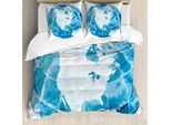 Abakuhaus Carta Copripiumino, Acquerello Nord America, Antiacaro, Adatto A Chi Soffre Di Allergie, Con Federe, 200 Cm X 200 Cm - 80 X 80 Cm, Blu E Bianco