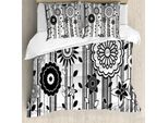 Abakuhaus Copripiumino Bianco E Nero, Fiori Funky, Antiacaro, Adatto A Chi Soffre Di Allergie, Con Federe, 200 Cm X 200 Cm - 80 X 80 Cm, Bianco E Nero