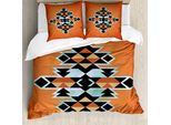 Abakuhaus Copripiumino Tribale, Motivo Azteco, Antiacaro, Adatto A Chi Soffre Di Allergie, Con Federe, 155 Cm X 220 Cm - 80 X 80 Cm, Arancione, Nero, Azzurro Pallido