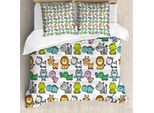 Abakuhaus Set Copripiumino Gekritzel Per Letti Matrimoniali, Stile Cartone Animato Animali, Antiacaro Adatto A Chi Soffre Di Allergie Con Federe, Multicolore