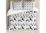 Abakuhaus Copripiumino Musicale, Design Monochrome Strings, Antiacaro E Anallergico, Con Federe, 155 Cm X 220 Cm - 80 X 80 Cm, Nero Bianco Grigio