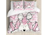 Copripiumino Abakuhaus Retro, FräUlein Bunny Hoop Liebe, Antiacaro, Adatto A Chi Soffre Di Allergie, Con Federe, 200 Cm X 200 Cm - 80 X 80 Cm, Rosa Pallido Bianco