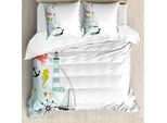 Abakuhaus Set Copripiumino Nautico Per Letti Matrimoniali, Bordo Decorativo Artistico, Antiacaro, Adatto A Chi Soffre Di Allergie, Con Federe, Multicolore