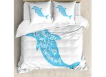 Abakuhaus Copripiumino Delfino, Mammiferi Marini Disegnati A Mano, Antiacaro, Adatto A Chi Soffre Di Allergie, Con Federe, 200 Cm X 200 Cm - 80 X 80 Cm, Azzurro Cielo E Bianco