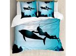 Abakuhaus Copripiumino Delfino, Ragazza Subacquea Con Delfino, Antiacaro, Adatto A Chi Soffre Di Allergie, Con Federe, 200 Cm X 200 Cm - 80 X 80 Cm, Azzurro Nero