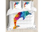 Abakuhaus Set Copripiumino Delfino Per Letti Matrimoniali, Design Colorato Con Animali, Antiacaro, Adatto A Chi Soffre Di Allergie, Con Federe, Multicolore