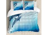 Abakuhaus Copripiumino Delfino, Scena Subacquea Pesci, Antiacaro Adatto A Chi Soffre Di Allergie Con Federe, 200 Cm X 200 Cm - 80 X 80 Cm, Blu Scuro Azzurro
