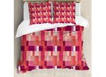 Abakuhaus Copripiumino Pesca, Quadrati Geometrici Colorati, Antiacaro, Adatto A Chi Soffre Di Allergie, Con Federe, 155 Cm X 220 Cm - 80 X 80 Cm, Viola Corallo