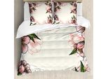 Abakuhaus Copripiumino Peach, Fiori Botanici Primaverili, Antiacaro, Adatto A Chi Soffre Di Allergie, Con Federe, 200 Cm X 200 Cm - 80 X 80 Cm, Corallo Verde Giallo