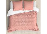 Abakuhaus Copripiumino Color Pesca, Stile Pizzo Antico Ombre, Antiacaro E Anallergico, Con Federe, 200 Cm X 200 Cm - 80 X 80 Cm, Corallo