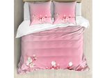 Abakuhaus Copripiumino Pesca, Ciliegio Giapponese Bloom, Antiacaro, Adatto A Chi Soffre Di Allergie, Con Federe, 155 Cm X 220 Cm - 80 X 80 Cm, Rosa, Bianco,
