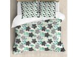 Abakuhaus Copripiumino Con Fiori, Stile Retrò Astratto E Nostalgico, Antiacaro E Anallergico, Con Federe, 155 Cm X 220 Cm - 80 X 80 Cm, Grigio Antracite E Verde Menta