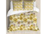 Abakuhaus Copripiumino Con Fiori, Antiacaro, Adatto A Chi Soffre Di Allergie, Con Federe, 200 Cm X 200 Cm - 80 X 80 Cm, Kaki, Marrone, Bianco