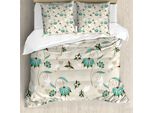 Abakuhaus Copripiumino Floreale, Romantico Little Hearts, Antiacaro, Adatto A Chi Soffre Di Allergie, Con Federe, 200 Cm X 200 Cm - 80 X 80 Cm, Turchese-Marrone-Beige